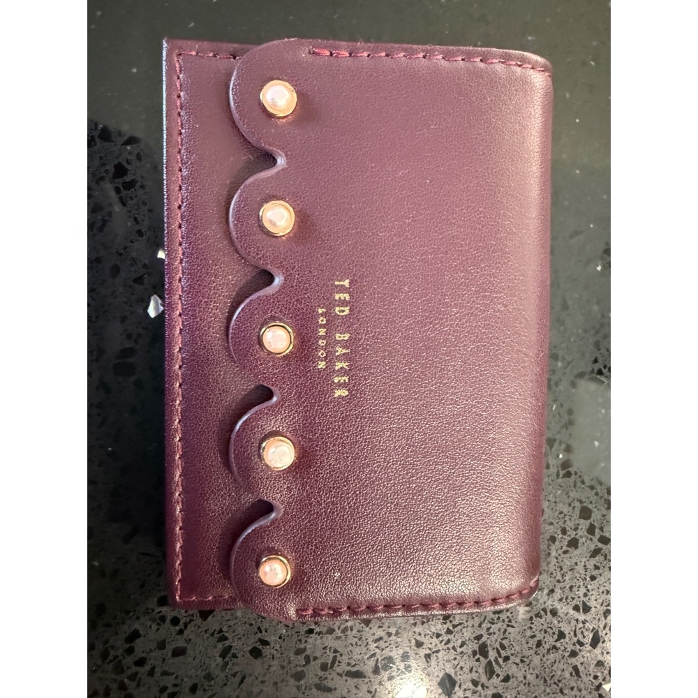 Ted Baker London Burgundy Leather Scalloped Pearl Card Holder Wallet